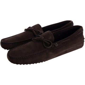 TOD S 深咖啡色麂皮綁帶豆豆休閒鞋(男)