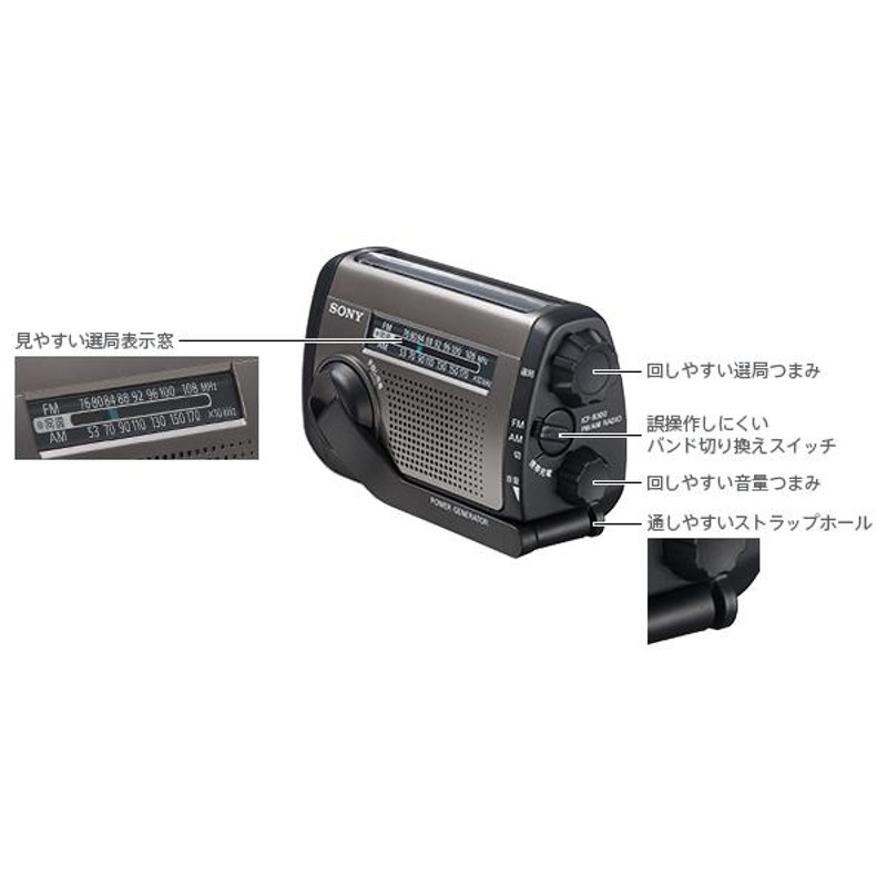 ソニー ICF-B300 収まる 太陽光充電 手回し充電 FM/AM ポータブルラジオ SONY 送料無料