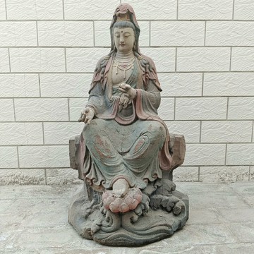 楠木木雕佛像造像擺飾，彩繪工藝觀音菩薩佛像高80公分