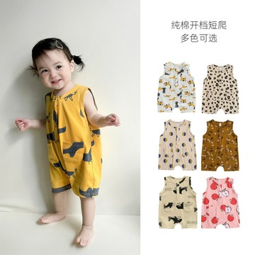 夏季嬰兒無袖哈衣 女寶寶薄款連身衣 嬰兒可愛爬服 純棉無袖連身衣 爬爬服 嬰兒衣服 寶寶夏裝