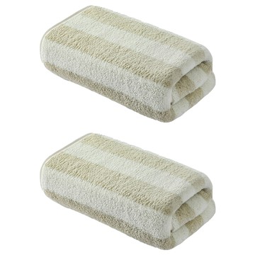 FANCY LIFE 珊瑚絨毛巾 卡其白條紋 柔軟吸水 親膚舒適 居家旅行必備  2條