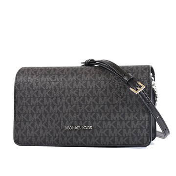 MICHAEL KORS Jet Set 緹花LOGO防刮翻蓋磁釦斜背包-黑色/中