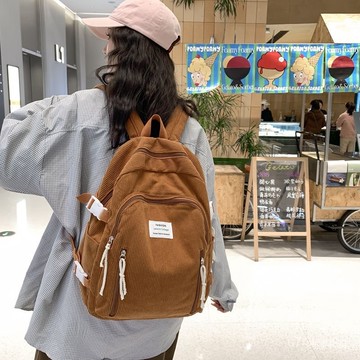 日係ins燈芯絨秋冬少女書包學院高中生高中學生初中雙肩包背包