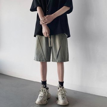 美式復古水洗牛仔短褲男夏季薄款寬松闊腿五分褲高街潮牌2024新款