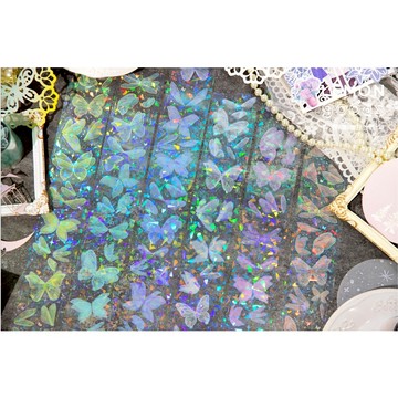 🍋檸檬青🍋新款現貨特價售完無補蝴蝶幻想夜系列6款5cm*2m自帶離型紙鐳射翅膀膠帶PET防水貼紙手帳咕卡裝飾素材