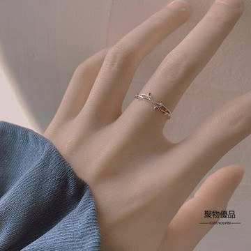 925純銀花枝戒指女食指戒子指環開口【聚物優品】