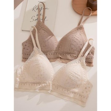 (免運)法式薄款內衣女小胸舒適聚攏女士大胸顯小文胸白色蕾絲三角杯胸罩