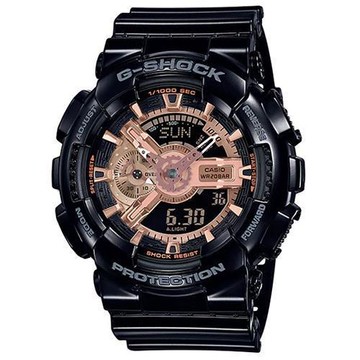 【CASIO】G-SHOCK 經典110玫瑰金防磁運動亮面雙顯錶(GA-110MMC-1A)