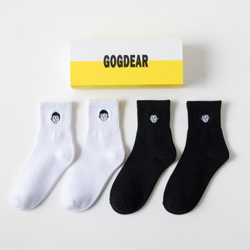 黑白襪子男生夏款中筒薄款ins潮流卡通長襪潮牌透氣中腰百搭禮盒