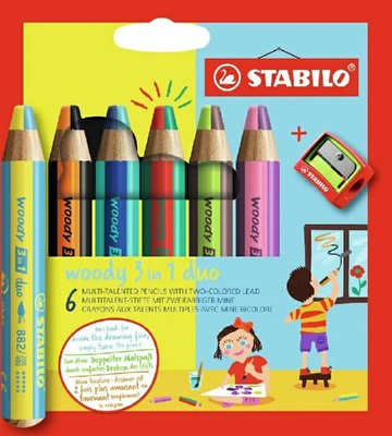 STABILO Woody 3 in 1 伍迪樂三合一可水洗雙色水彩粉蠟筆882/6-2【領券滿額再折千5/31止】