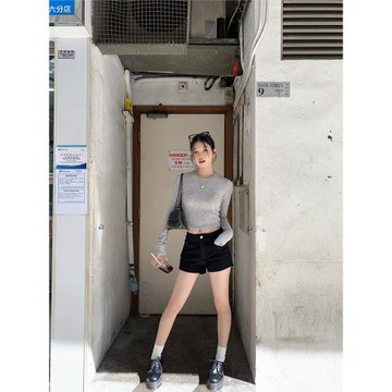 紅人館牛仔短褲女2026年新款夏季黑色直筒美式復古褲子女低腰熱褲