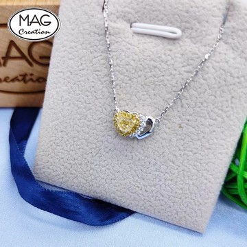 黃鑽系列 | 18K白金鑽石心連心吊墜頸鏈