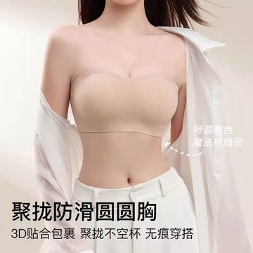 無肩帶內衣女防滑聚攏小胸夏季粉底液無痕隱形多种穿法抹胸文胸