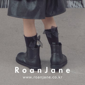 韓國專櫃 RoanJane 黑網紗蝴蝶結中筒襪