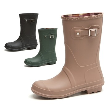 【白鳥麗子】【36-41全尺碼】雨靴 率性純色拼接金屬釦中筒靴 店長推薦