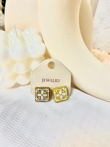 咖啡與奶油餅乾花磚耳環