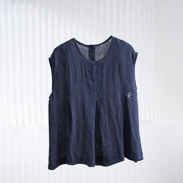 麥穗刺繡前開衩亞麻背心708237