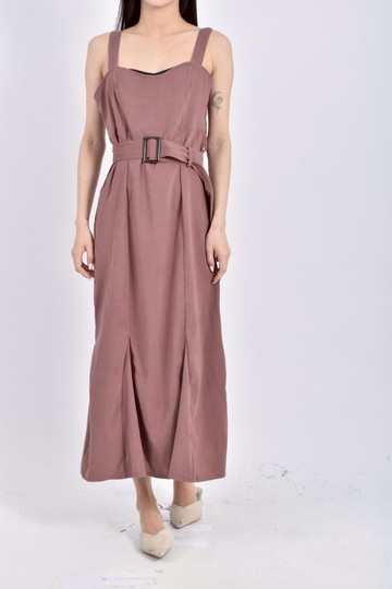 (S) grl質感寬肩帶棕色洋裝