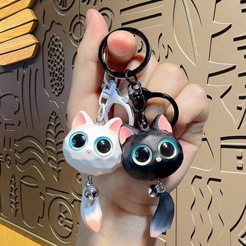 創意可愛卡通立體大眼貓貓情侶包包汽車掛件禮品公仔鑰匙扣書包