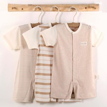 有機棉彩棉寶寶嬰幼兒童開襟短袖連身衣爬服夏季包屁平角短褲睡衣