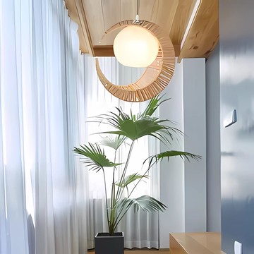 開發票 吊燈 餐廳燈 創意個性餐桌LED吊燈日式簡約手工編織月亮陽臺吧臺房間臥室燈