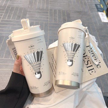 免運🔮羽毛球保溫杯運動車載便攜大容量吸管咖啡水杯創意男女學生杯子保溫瓶 隨行杯 咖啡杯 保溫杯 水壺 飲料杯 環保杯