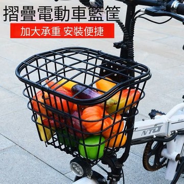 【天天】折疊電動車車筐電瓶車金屬車簍自行車筐帶蓋折疊車通用單車菜籃子 菜籃 腳踏車菜籃 機車籃 機車籃子