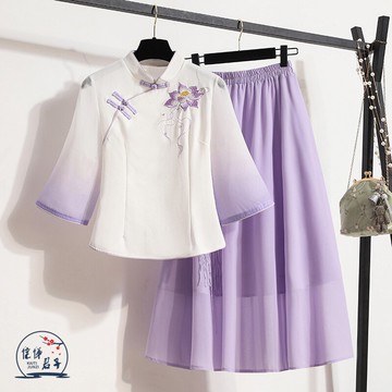 民國風復古套裝兩件套改良漢服夏款漢元素日常中國風女裝唐裝茶服