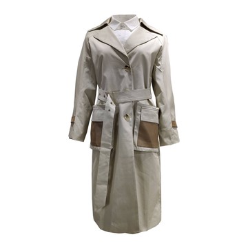 TOORDER奶茶色翻領口袋拼接設計風衣