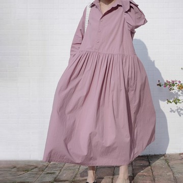 肌理感純棉翻領大擺洋裝122575C