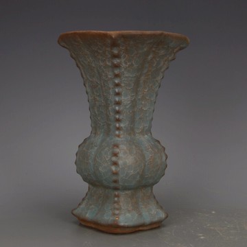 宋 官窯冰片清涼寺青釉花觚瓶 仿古全手工鐵胎瓷器古玩家居裝飾