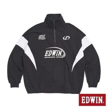 EDWIN 男裝 配色剪接翻領長袖T恤 (黑色)