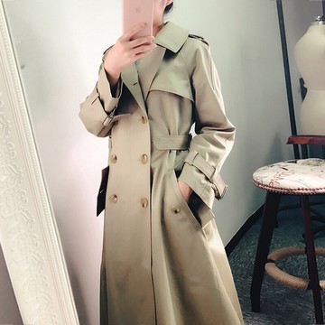 現貨+預購 風衣外套長版大衣-卡其雙排扣腰帶春秋女外套73wd7【獨家進口】【米蘭精品】