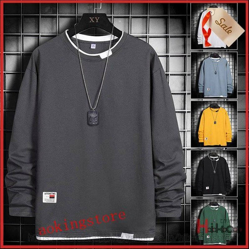 Tシャツ メンズ 重ね着風 ロングtシャツ 長袖 ロンt クルーネック トップス ティーシャツ 長袖tシャツ 白tシャツ 通販 Lineポイント最大get Lineショッピング