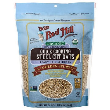 Bob's Red Mill, 有機速煮鋼切燕麥，全穀物，1 磅 6 盎司（624 克）