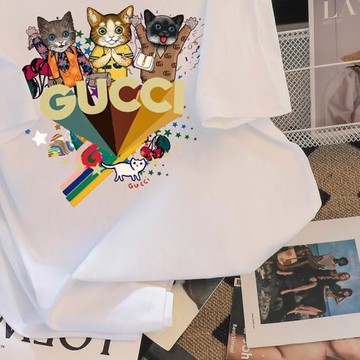 撿漏清倉剪標國潮彩虹萌貓純棉短袖t恤女寬松港風小眾減齡上衣ins