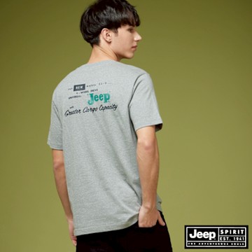 JEEP 男裝 品牌文字印繡純棉短袖T恤-灰色