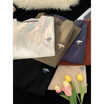 日系小清新刺繡短袖T恤男夏季新款潮牌寬松大碼百搭情侶半袖體恤