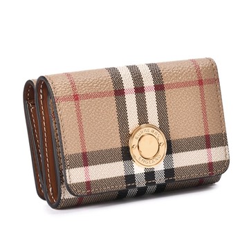 BURBERRY 巴寶莉  Vintage 經典格紋三折金屬圓標壓釦小短夾-典藏米色