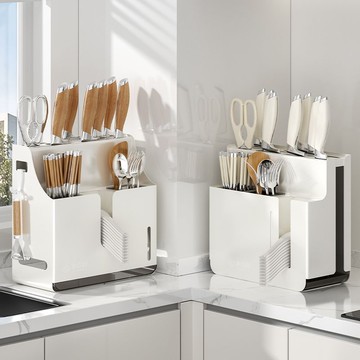 廚房刀架置物架家用多功能不銹鋼砧板筷子筒勺子菜刀收納刀具一體