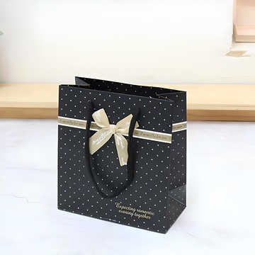 ABM KOREA 金色彩帶購物袋 中款  5個  M號(20 x 8 x 20cm)  黑色 + 白色 + 金色彩帶