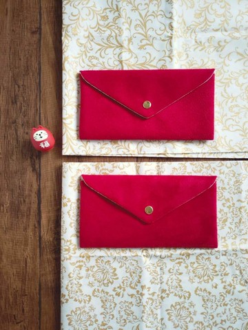 【ENT/萬用紅包袋】法國麂皮布 內裡燙金 花草圖騰 質感酒紅
