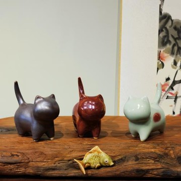 小貓咪茶寵擺件茶玩精品擺件迷你可愛擺件一碩齋