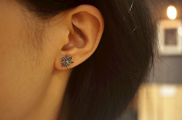 925 纯銀八角耳環(蝕黑) - 手作 (MW E1015)