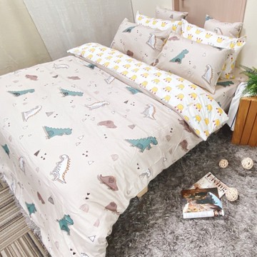 戀家小舖 小恐龍蹦蹦 雙人床包含兩件枕套 100%精梳棉 台灣製