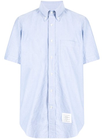 Thom Browne - logo-patch shirt - men - Cotton - 3 - Blue
