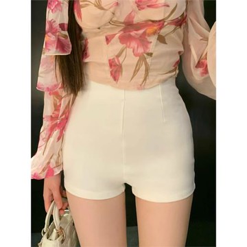 BI備美腿小熱褲簡約百搭黑白高腰彈力緊身顯瘦西裝面料休閑短褲女