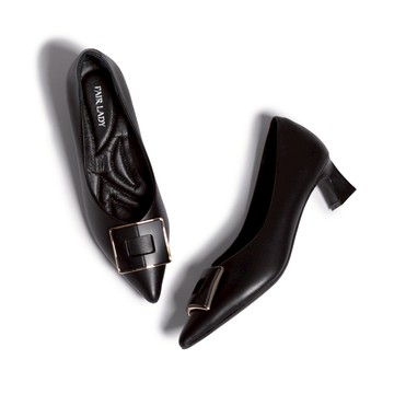 芯太軟 氣質方型飾釦小貓中跟鞋 黑 (602940)