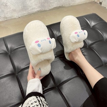 粉嫩白精靈包頭女棉拖鞋卡通可愛冬季室內少女心居家毛絨絨地板拖