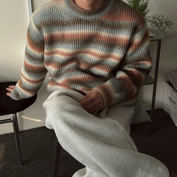 正韓Unisex 柔和條紋厚實羊毛針織上衣 3色 YUPPIE 預購商品 0113